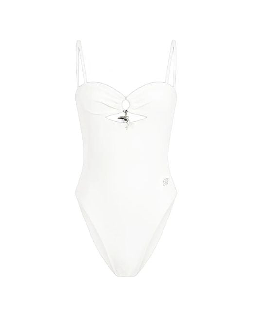Blumarine White Maillot De Bain À Découpe Et Pendentif Dauphin