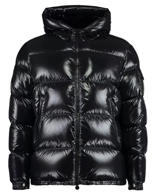 Moncler Black Hooded Down Feather Parka Jacket for men
