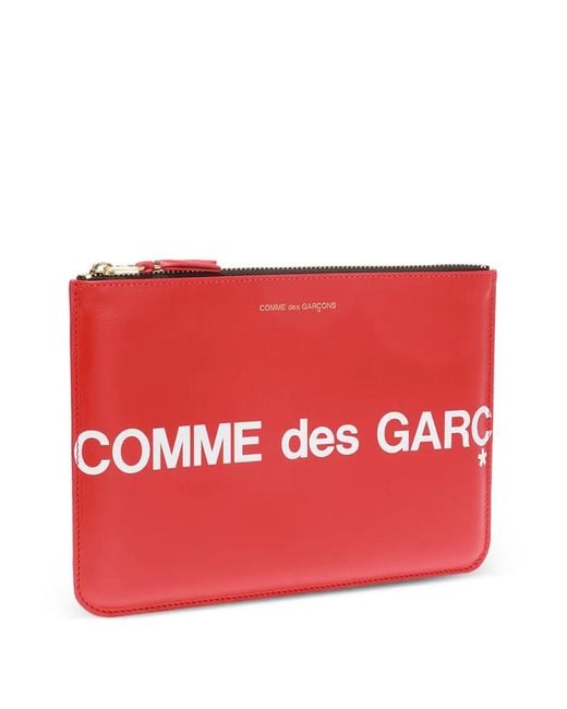 Comme des Garçons Red Logo-Print Leather Pouch