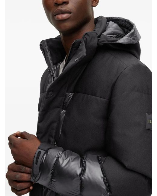 Boss Black Hooded Panelled Down Jacket for men
