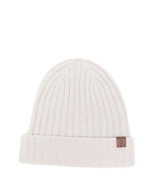 Eleventy White Ribbed-Knit Cashmere Beanie Hat for men