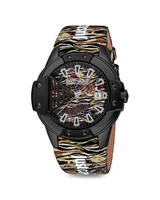 Just Cavalli Black Scudo Animal-Print 44Mm Watch