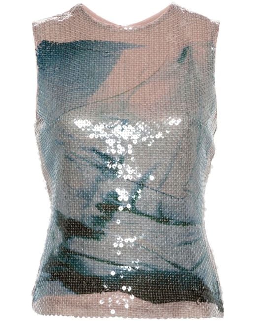 16Arlington Gray Nage Abstract-print Sequinned Top