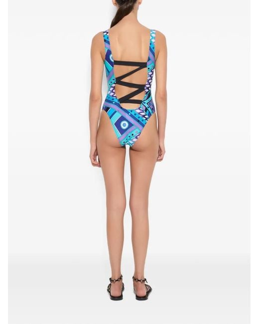Emilio Pucci Blue Vivara-Print Swimsuit