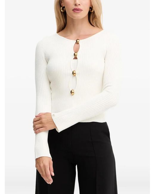 MARCIANO BY GUESS White Button Ribbed Sweater