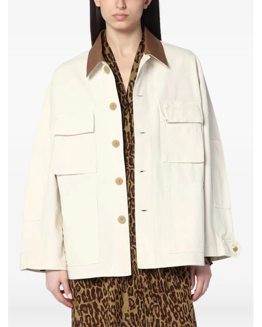 6397 Natural Contrast-Collar Denim Jacket