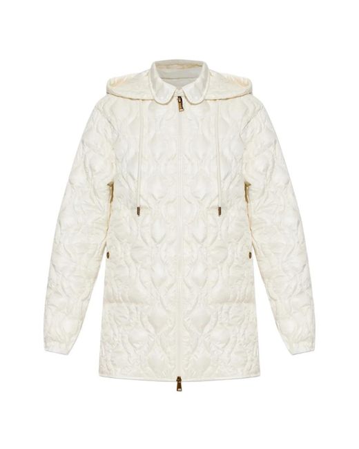 Moncler White Balette Geometric Quilted Mid-Length Down Jacket