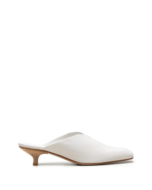 Vicini White Square-Toe Kitten-Heel Mules