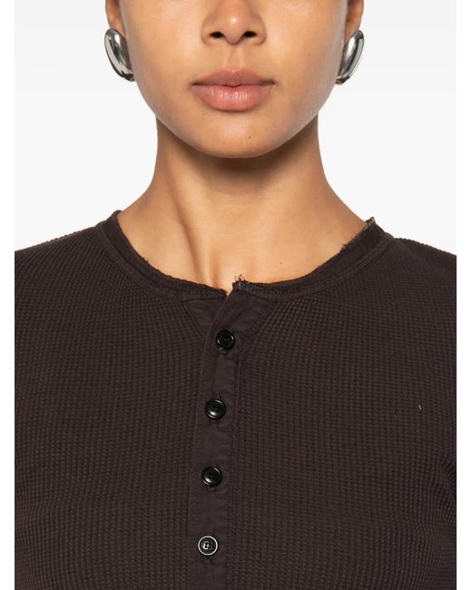 Citizens of Humanity Black Drea Waffle-Knit Henley Top