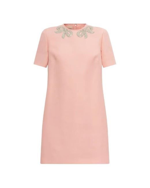 Valentino Garavani Pink Bow-Embellished Shift Mini Dress