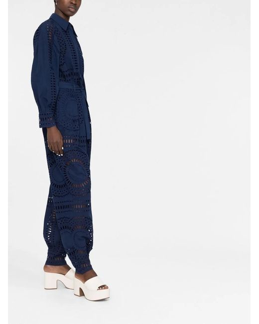 Alberta Ferretti Blue Broderie Anglaise Belted Jumpsuit