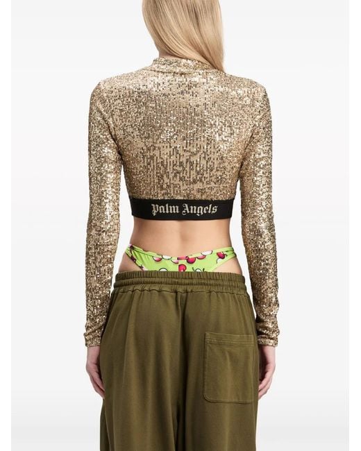 Palm Angels Natural Sequin-Design Long-Sleeve Top