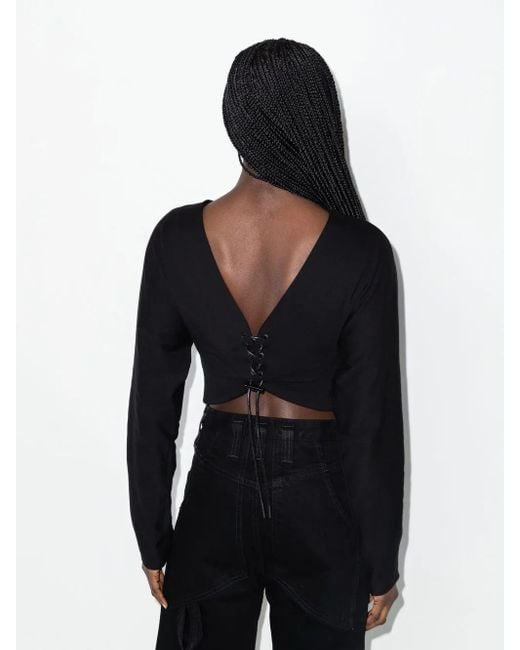 RTA Black V-Neck Long-Sleeve Cropped Top