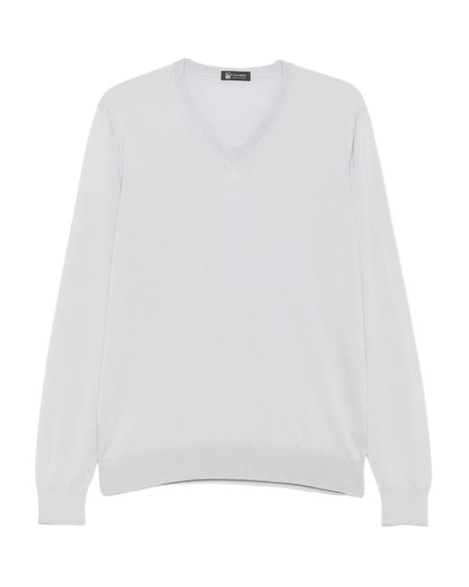 Colombo White V-Neck Cashmere Sweater for men