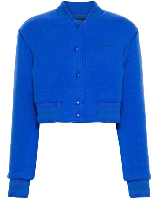 Givenchy Blue Cropped Wool Bomber Jacket
