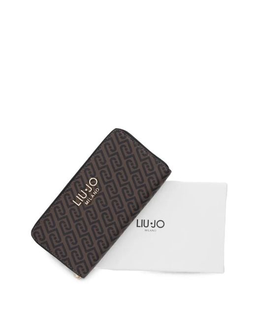 Liu Jo Gray Monogram-Pattern Zip-Around Wallet
