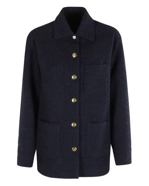 Pinko Blue Glitter-Flecked Button-Front Tweed Jacket