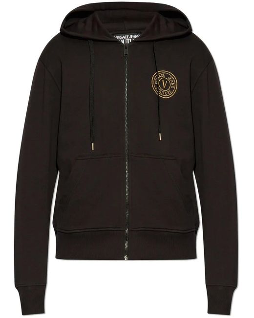 Versace Jeans Couture Black Logo-Embroidered Hoodie for men