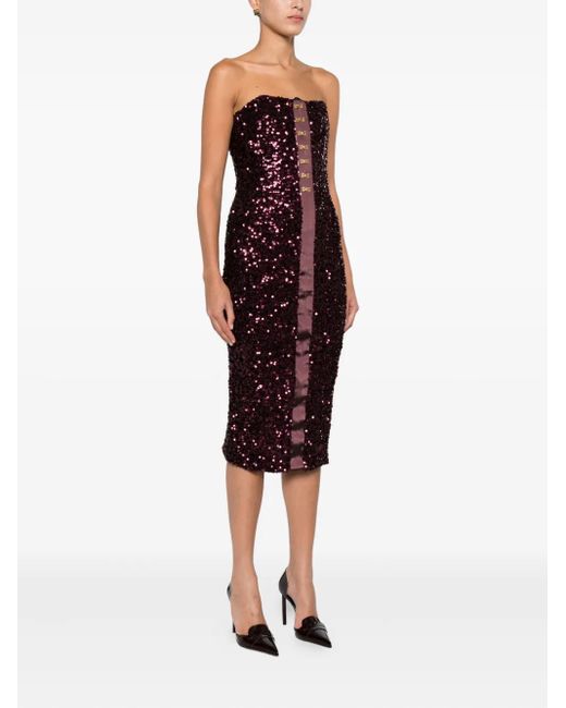 Elisabetta Franchi Purple Sequin-Embellished Midi Dress