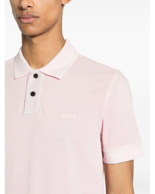 Boss Pink Logo-rubberised Cotton Polo Shirt for men