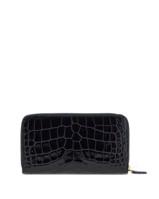 Roberto Cavalli Black Croc-Effect Zip-Around Wallet