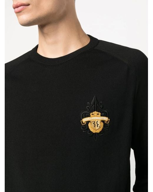 Billionaire Black Embroidered-Logo Crew-Neck Jumper for men