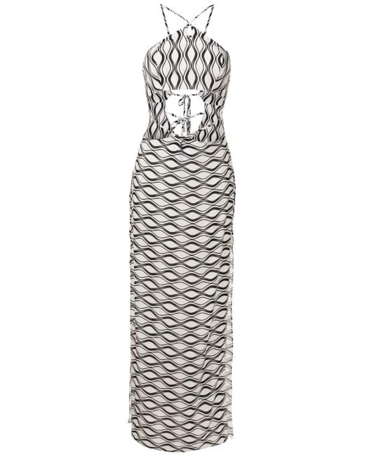 Amir Slama White Cut-Out Wave-Print Maxi Dress