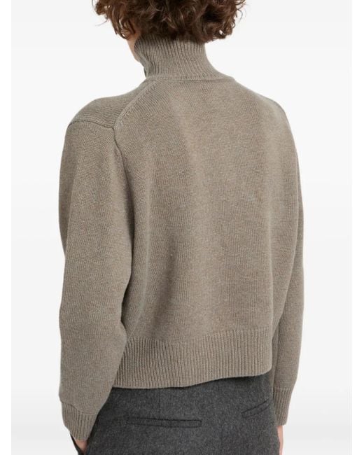 Yves Salomon Gray High-Neck Buttoned Sweater