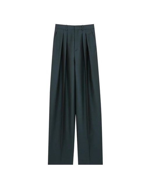 Saint Laurent Green Pleated Wide-Leg Trousers