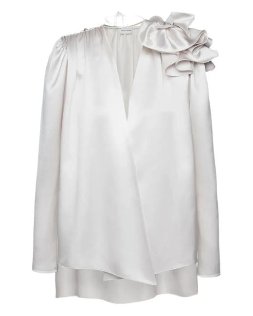 Magda Butrym White Ruffled-Shoulder Blouse