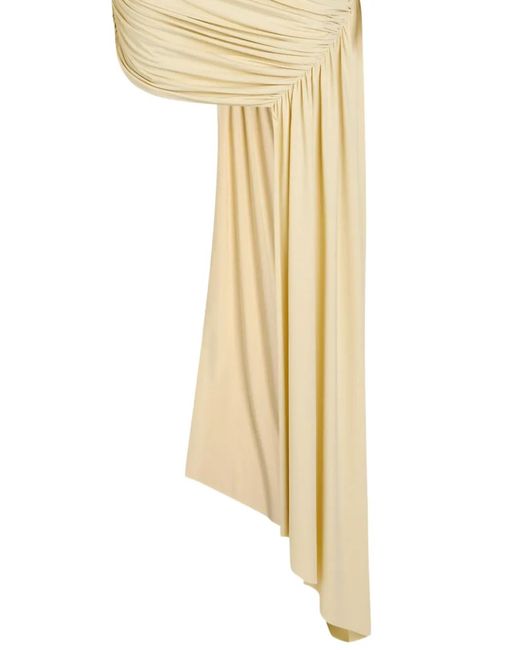 De La Vali Natural Ravel Draped Long-Sleeve Mini Dress