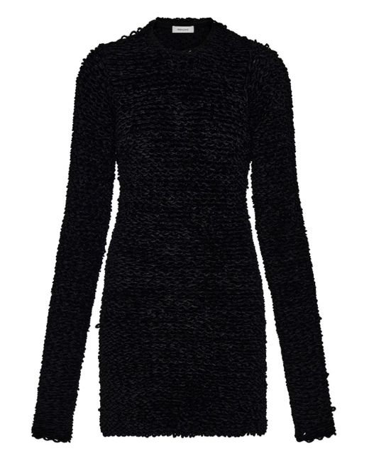 Ferragamo Black Langärmeliges Minikleid Mit Astrachan-Effekt