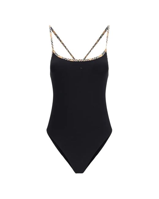Burberry Black Check-Trim Swimsuit