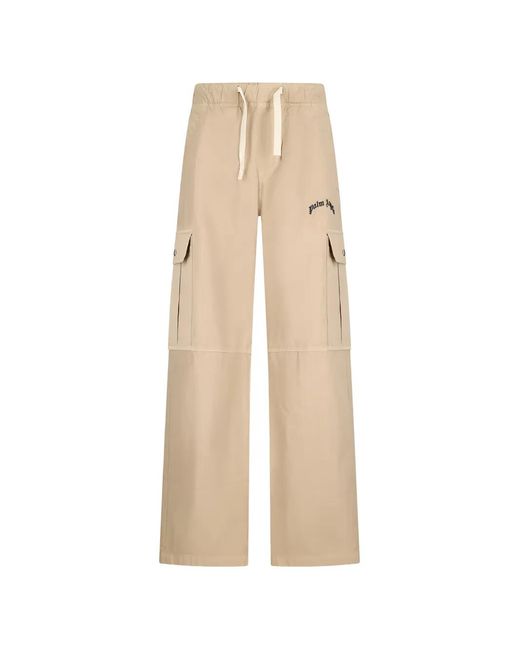 Palm Angels Natural Logo-Embroidered Trousers for men
