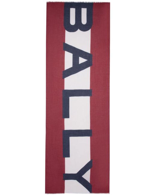 Bally Red Logo-intarsia Frayed Scarf for men