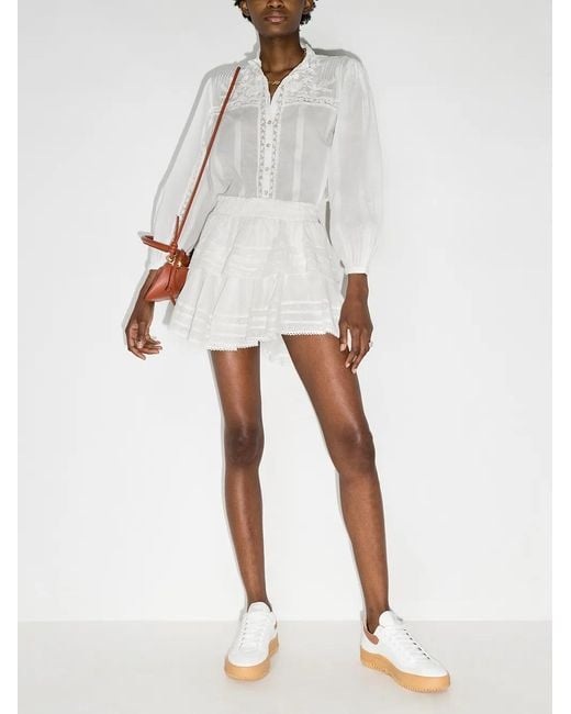 LoveShackFancy White Lace-trim Cotton Miniskirt