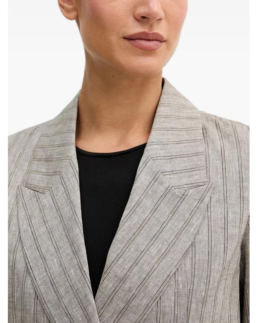 Sisley Gray Pinstripe-Pattern Double-Breasted Blazer