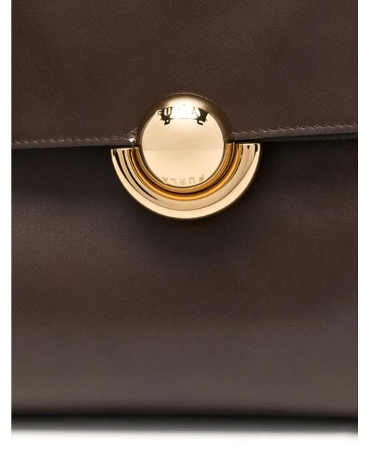 Furla Brown Domus Circular-Detail Leather Shoulder Bag