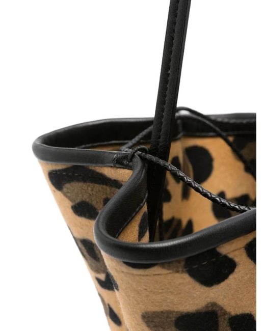 Ruslan Baginskiy Black Leopard-Print Ruffled Bucket Bag