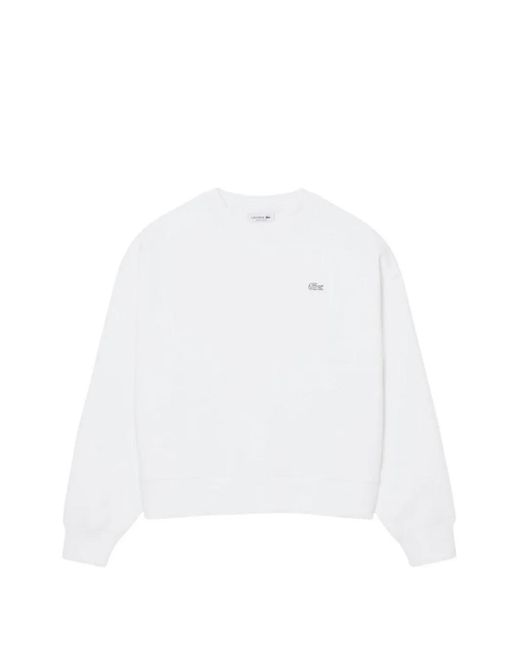 Lacoste White Crew-Neck Logo Sweatshirt