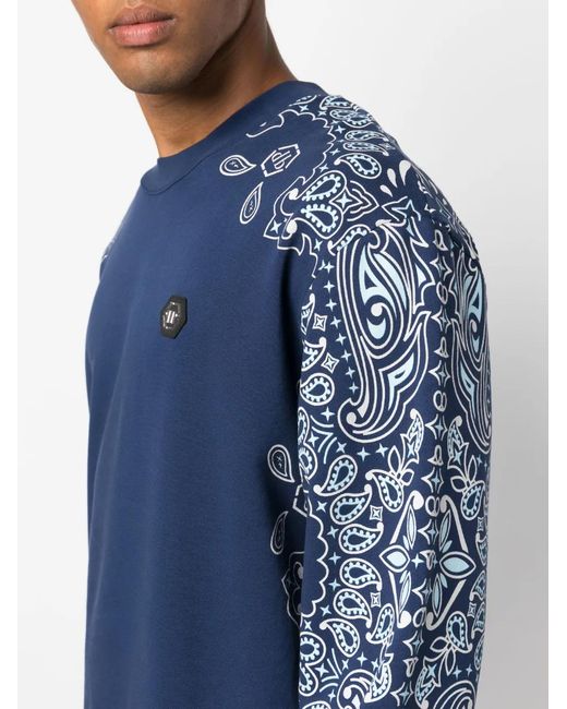 Philipp Plein Blue Bandana-Print Cotton Sweatshirt for men