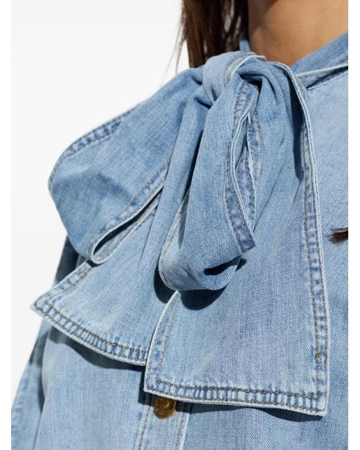 Zimmermann Blue Tie-Neck Denim Shirt