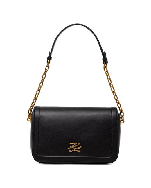 Karl Lagerfeld Black Logo-Plaque Chain-Link Shoulder Bag