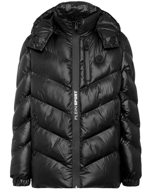 Philipp Plein Black Tiger-embroidered Quilted Coat for men