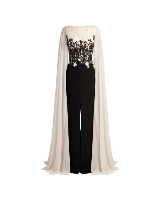 Gatti Nolli by Marwan Black Embroidered Cape-Sleeve Gown