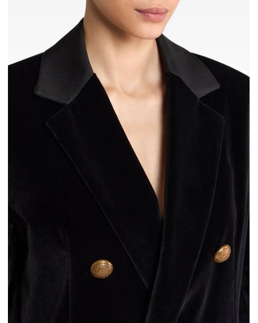 Etro Black Long Double-Breasted Stretch Cotton Velvet Jacket