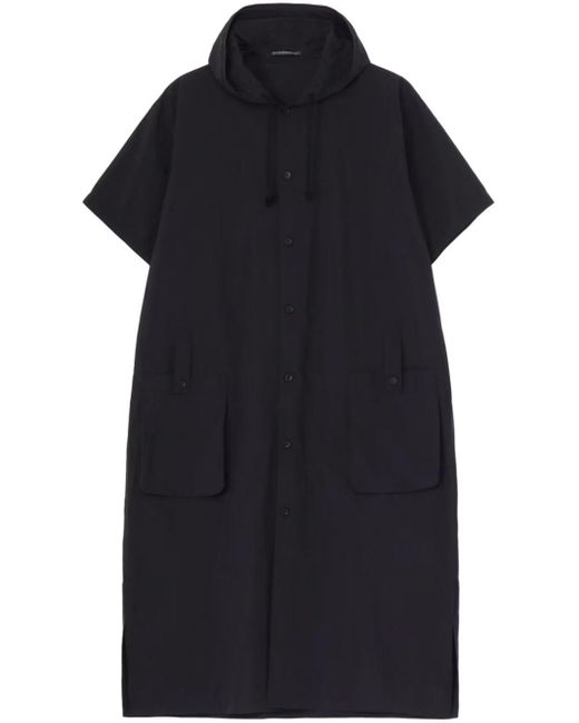 Yohji Yamamoto Blue Cotton Hooded Midi Dress