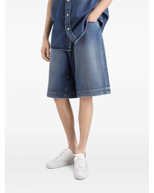 Dolce & Gabbana Blue Logo-Embroidered Denim Shorts for men