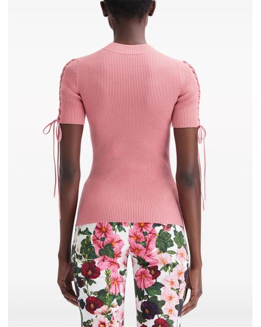 Oscar de la Renta Pink Tie-Detail Ribbed Jumper