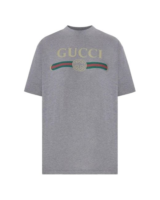 Gucci Gray Logo-Print Cotton T-Shirt